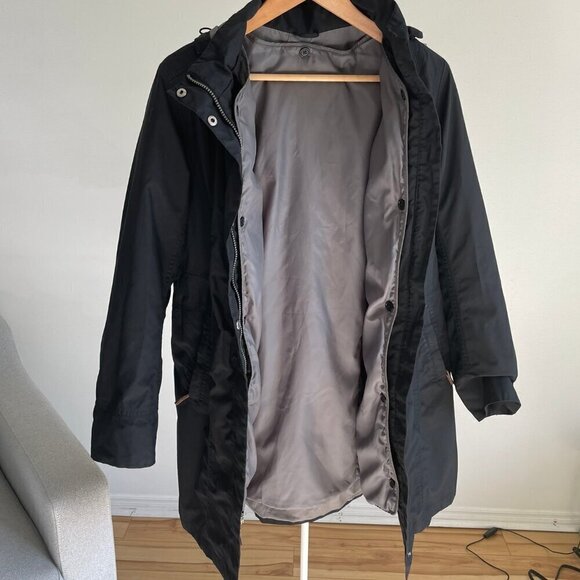 Eddie Bauer Fall Coat Jacket Black Removable Lining 3/4 Length FLAWS Size Medium - Picture 2 of 16